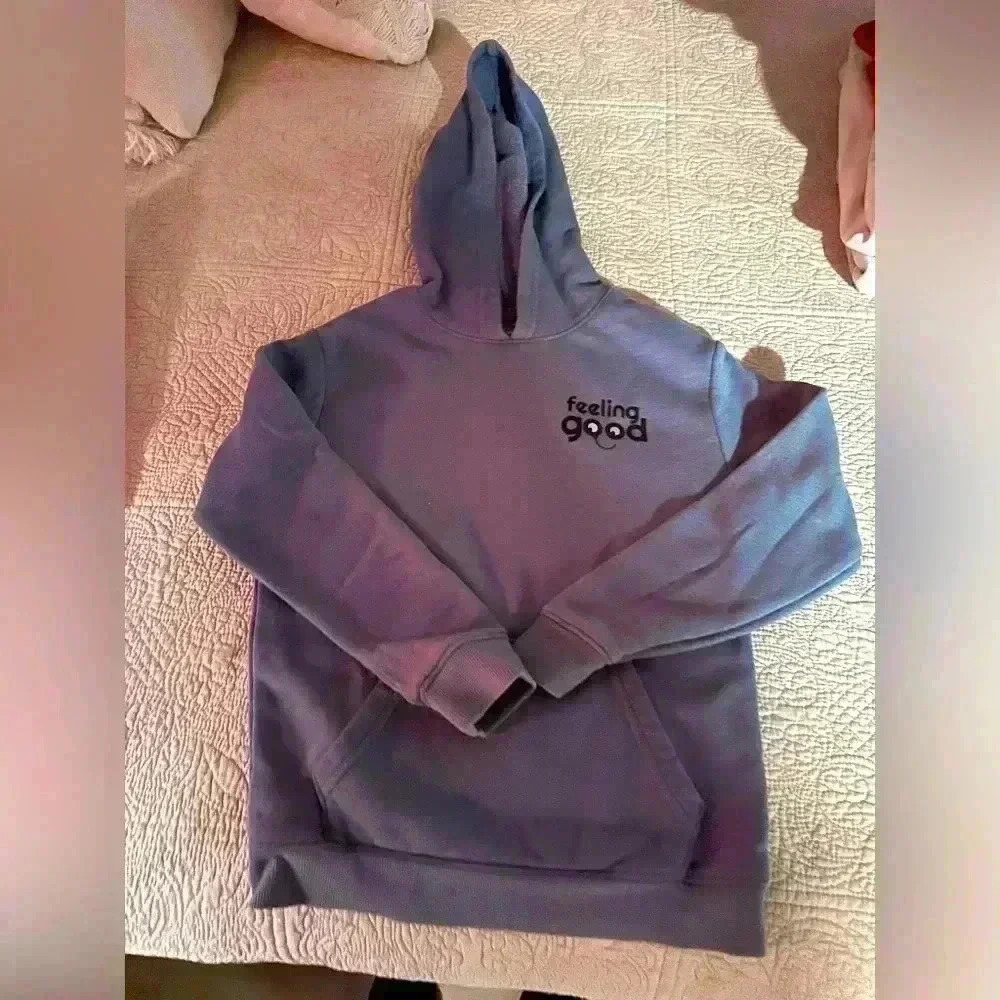 Cat & Jack Kids Hoodie Sweatshirt “Feeling Good” Graphic Size S (5/6) Cozy Blue